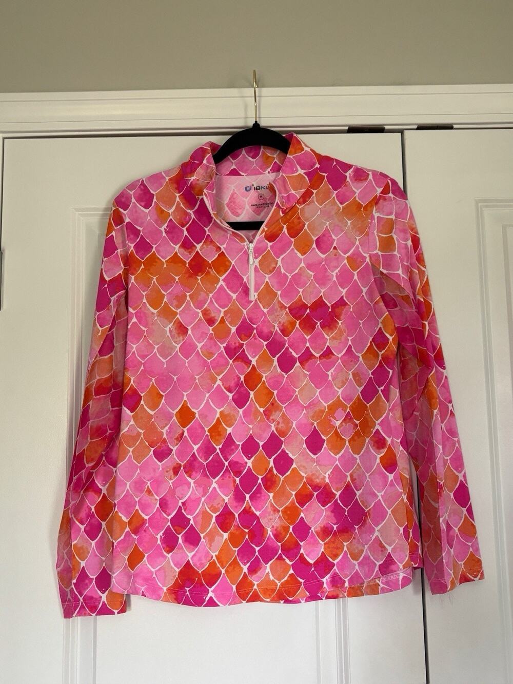 IBKUL Shirt Women's Medium Pink Mesh Long Sleeve 1/4 Zip Pullover UPF 50+ Ariel